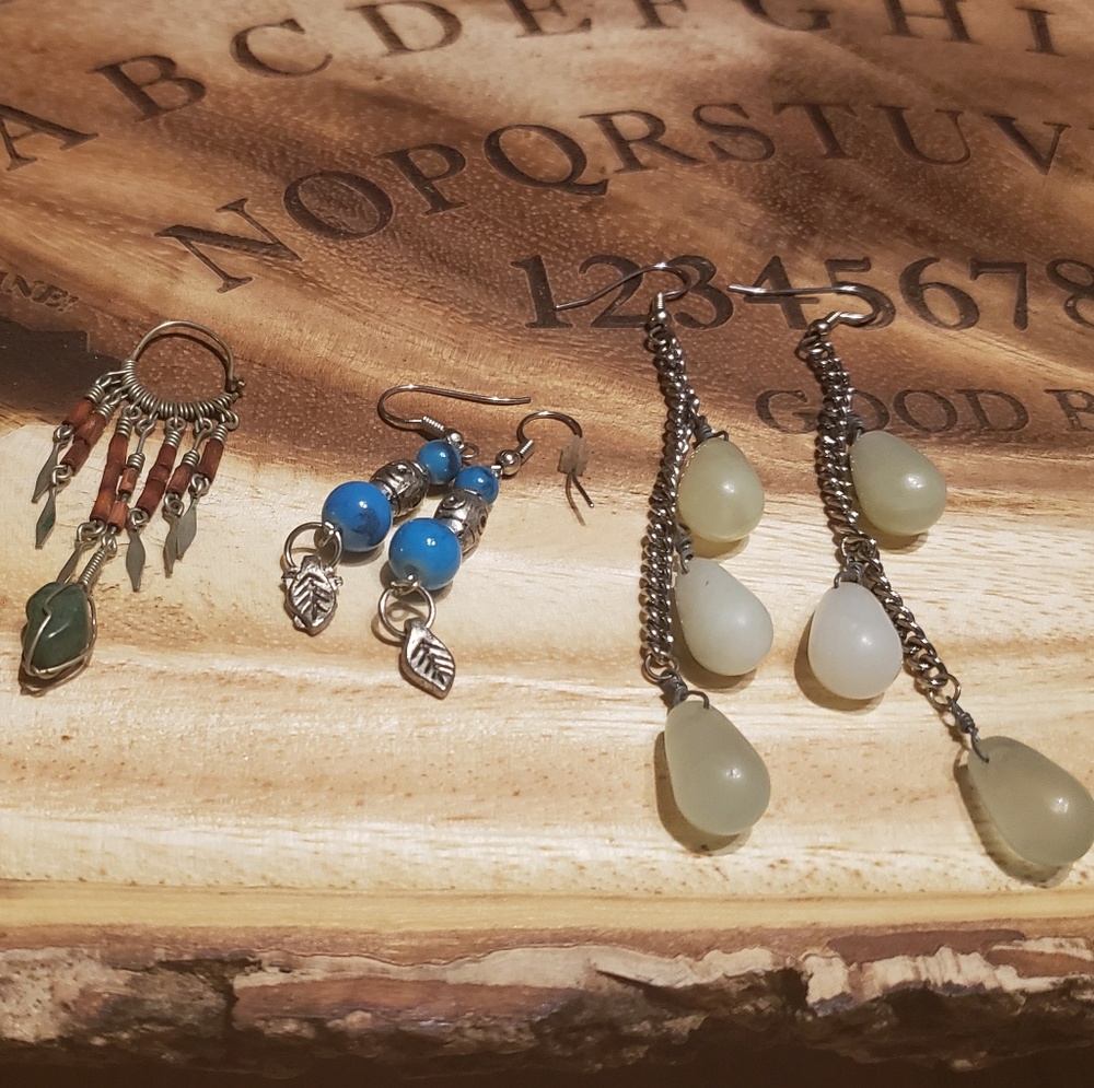 Set of 3 beaded, costume earrings